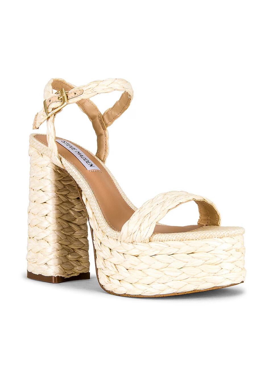 STEVE MADDEN Tiera Platform Heeled Sandals Size 10 Cream Raffia NWOB